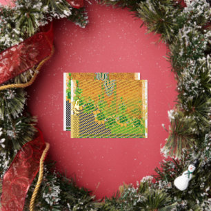 a design of a green and yellow wall hanging foil holiday postcard
