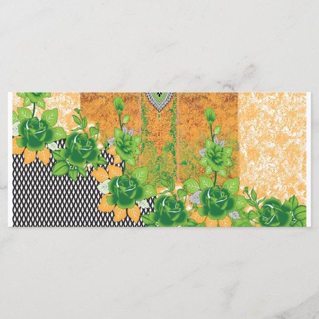 a design of a green and yellow wall hanging menu (Front)