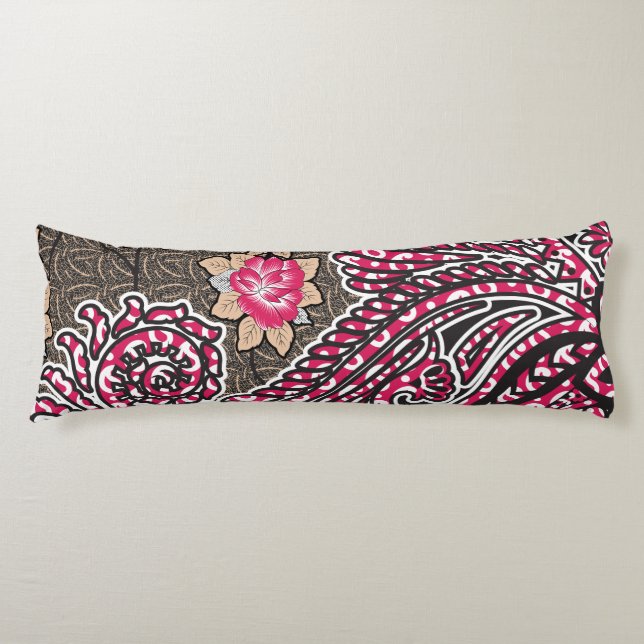 a design of a pink and brown paisley pattern body cushion (Front)