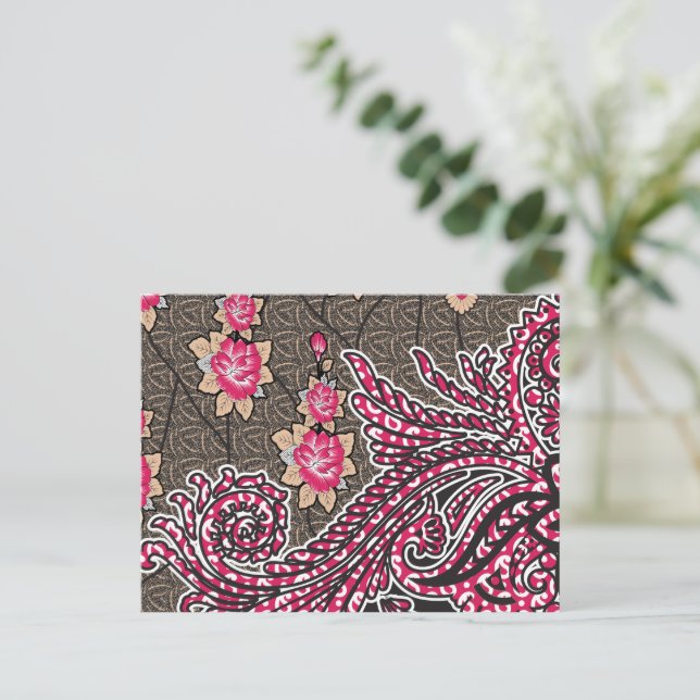a design of a pink and brown paisley pattern postcard (Standing Front)