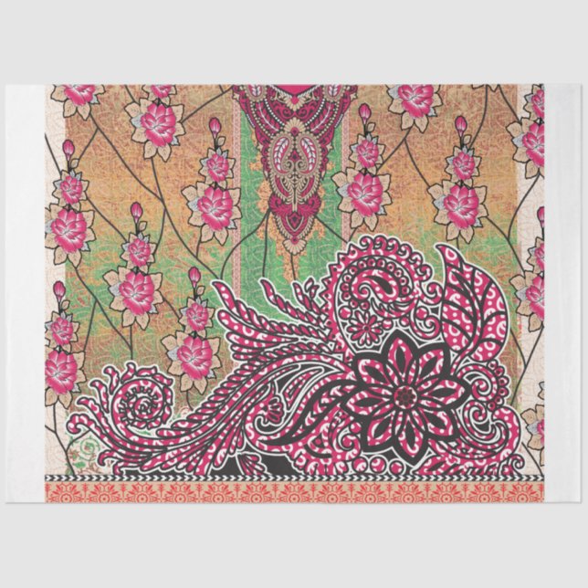 a design of a pink and brown paisley pattern tissue paper (Front)