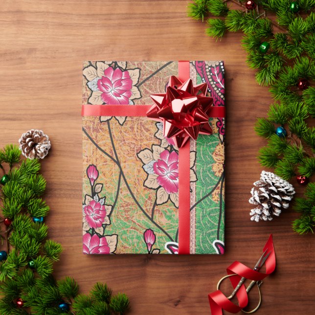 a design of a pink and brown paisley pattern wrapping paper (Holiday Gift)