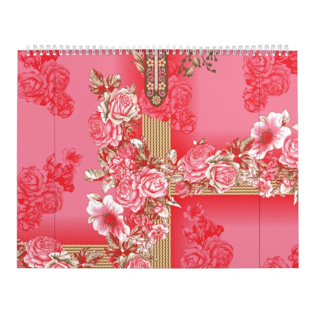 a design of a pink and gold background with a red  calendar (Cover)