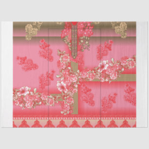 a design of a pink and gold background with a red  tissue paper