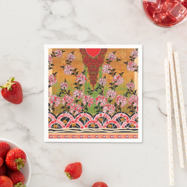 a design of a red and black wall hanging napkin (Insitu)