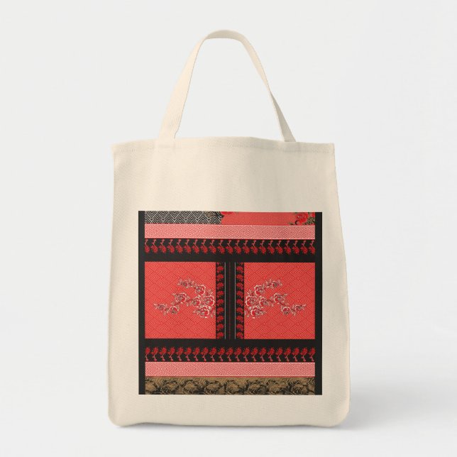 a design of a red and black wallpaper tote bag (Front)