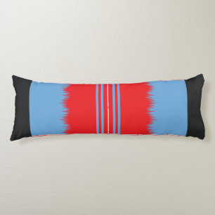 a design of a red and blue pattern body cushion