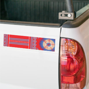 a design of a red and blue pattern bumper sticker
