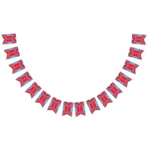a design of a red and blue pattern bunting