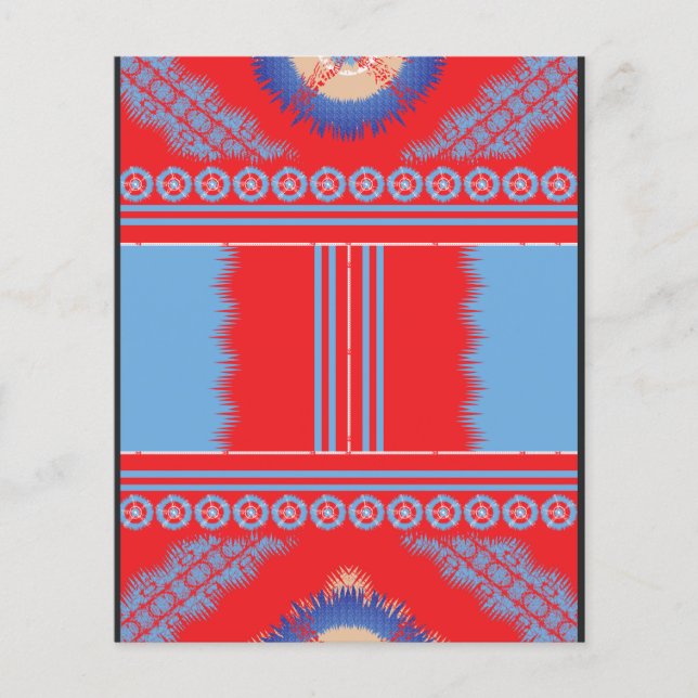a design of a red and blue pattern flyer (Front)