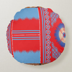 a design of a red and blue pattern round cushion