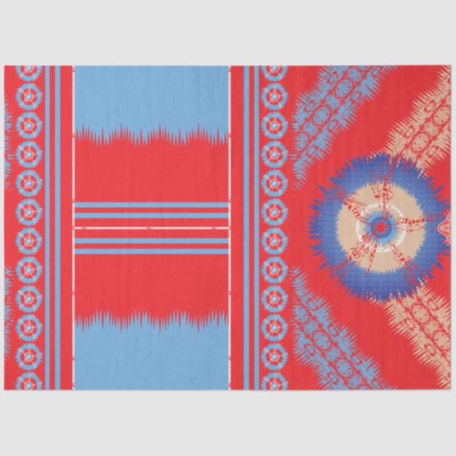 a design of a red and blue pattern tissue paper (Front)