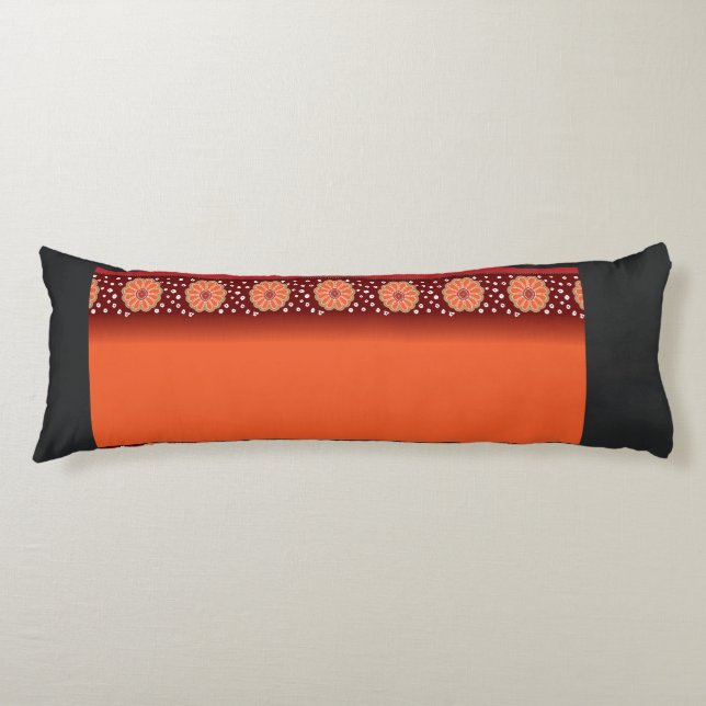 a design of a red and gold pattern body cushion (Front)