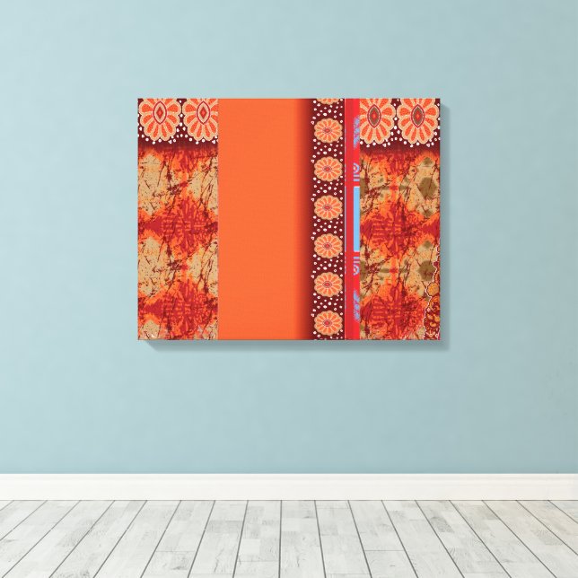 a design of a red and gold pattern canvas print (Insitu(Wood Floor))