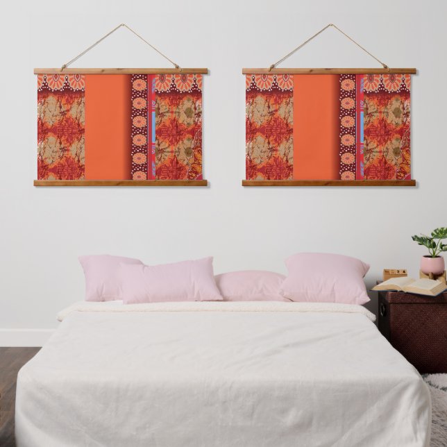 a design of a red and gold pattern hanging tapestry (Bedroom)