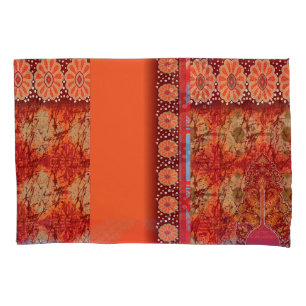a design of a red and gold pattern pillowcase