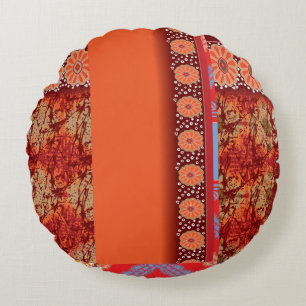 a design of a red and gold pattern round cushion