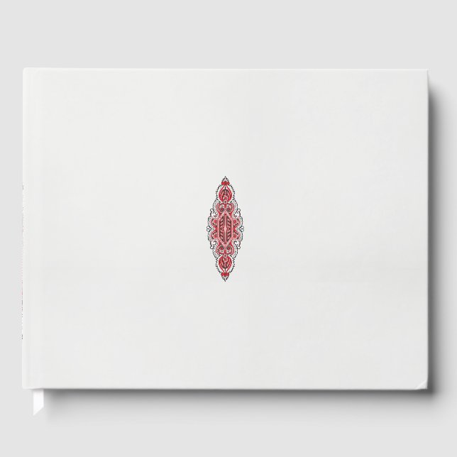 a design of a red and white pattern guest book (Front)