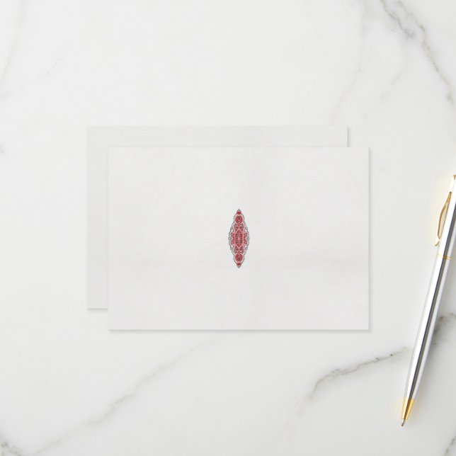 a design of a red and white pattern RSVP card (Front/Back In Situ)