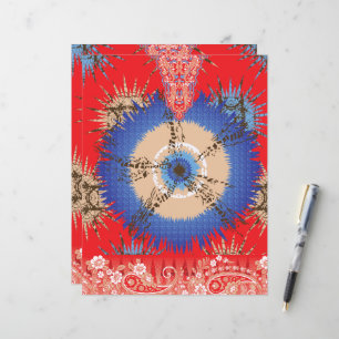 a design of a red background with a blue circle