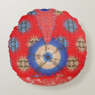  a design of a red background with a blue circle round cushion