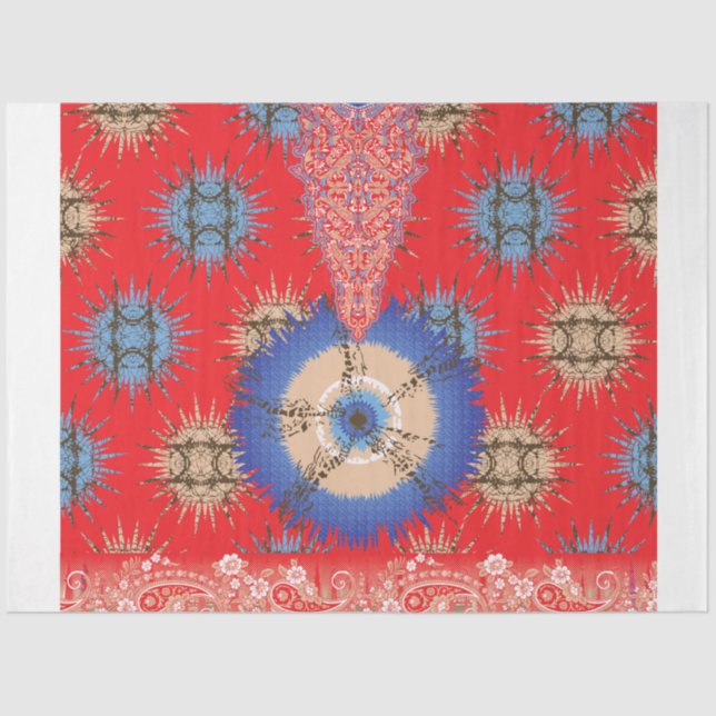  a design of a red background with a blue circle tissue paper (Front)