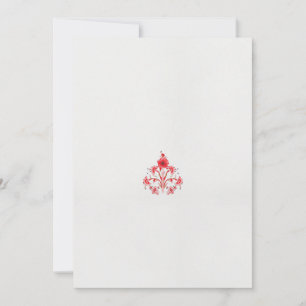 a design of a red flower on a white background announcement