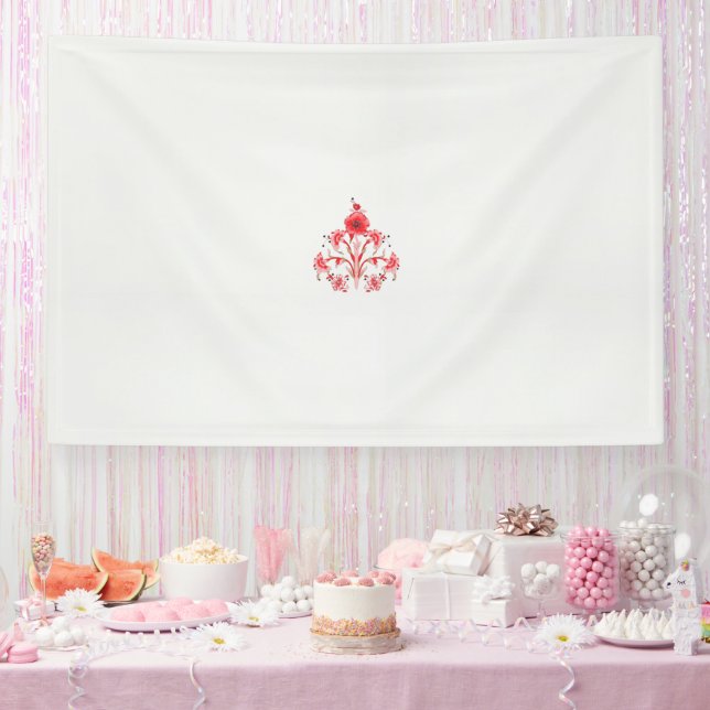 a design of a red flower on a white background banner (Party)