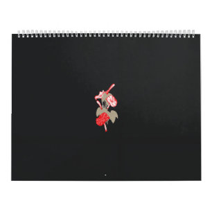 a design of a red flower on a white background calendar