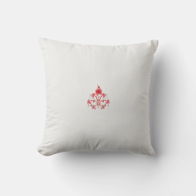 a design of a red flower on a white background cushion (Front)
