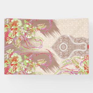 a design of a red vase with flowers on it banner