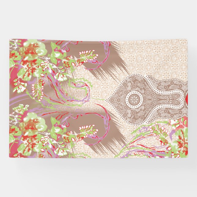 a design of a red vase with flowers on it banner (Horizontal)