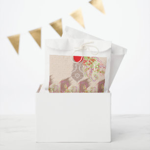 a design of a red vase with flowers on it favour bags