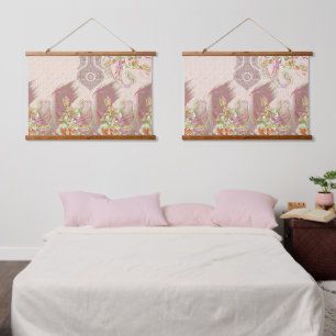 a design of a red vase with flowers on it hanging tapestry