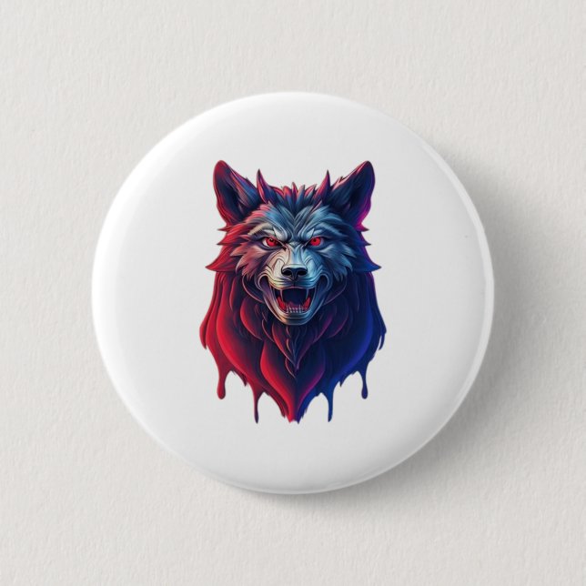 A detailed illustration face evil ninja wolf Premi 6 Cm Round Badge (Front)