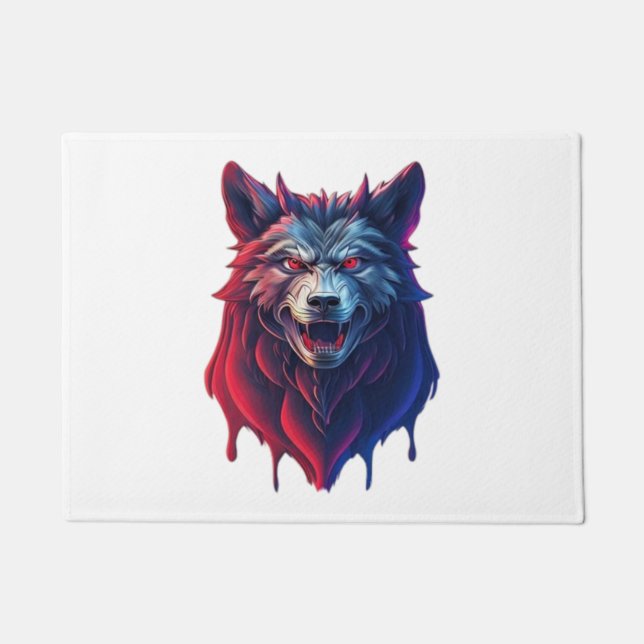 A detailed illustration face evil ninja wolf Premi Doormat (Front)