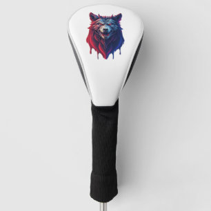 A detailed illustration face evil ninja wolf Premi Golf Head Cover
