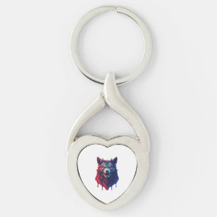 A detailed illustration face evil ninja wolf Premi Key Ring