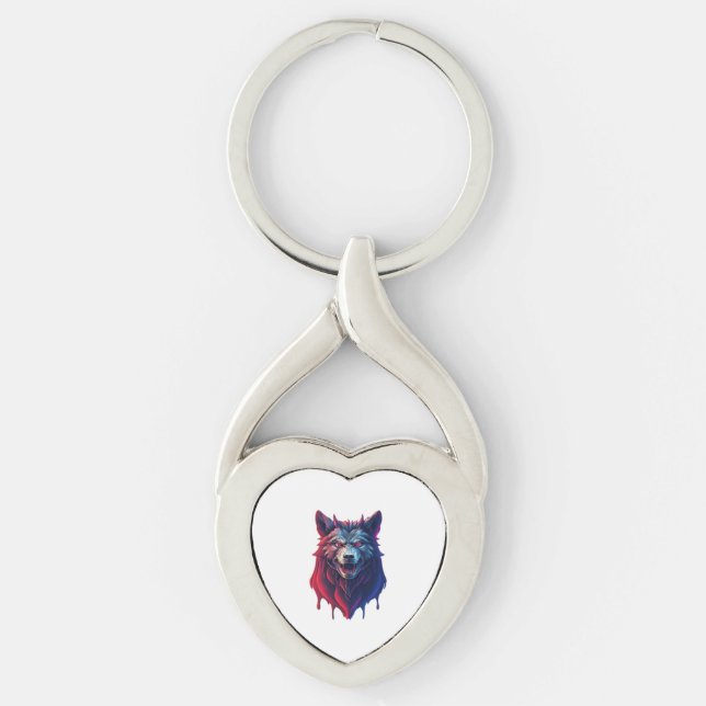 A detailed illustration face evil ninja wolf Premi Key Ring (Front)