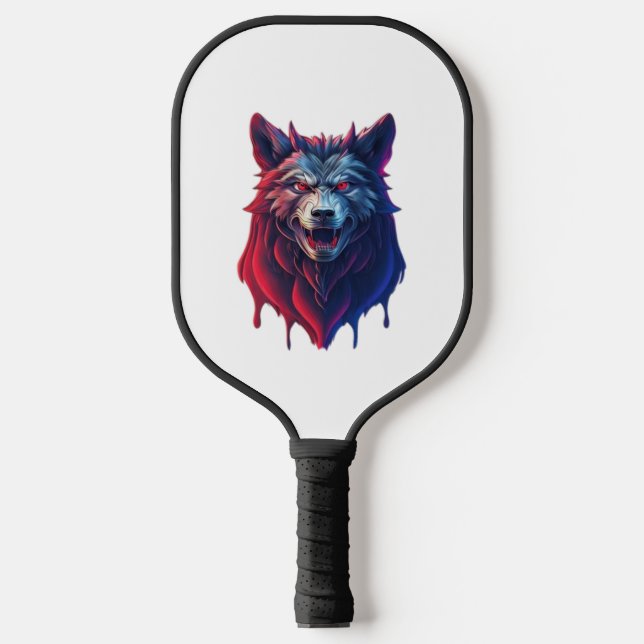 A detailed illustration face evil ninja wolf Premi Pickleball Paddle (Front)