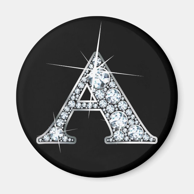 "A" Diamond Bling Print Magnet (Front)