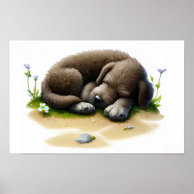 A Digital Painting of a Cute Irish Wolfhound Poster (Front)