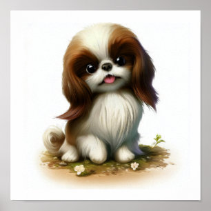 A Digital Painting of a Cute Japanese Chin Poster