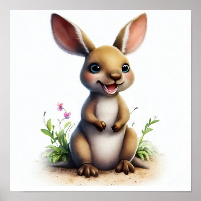 A Digital Painting of a Cute Kangaroo Poster (Front)