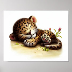 A Digital Painting of a Cute Leopard Cub Poster