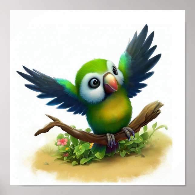 A Digital Painting of a Cute Masked Shining Parrot Poster (Front)