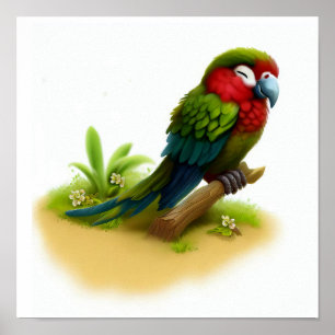 A Digital Painting of a Cute Military Macaw Poster