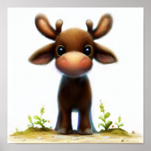 A Digital Painting of a Cute Moose Poster