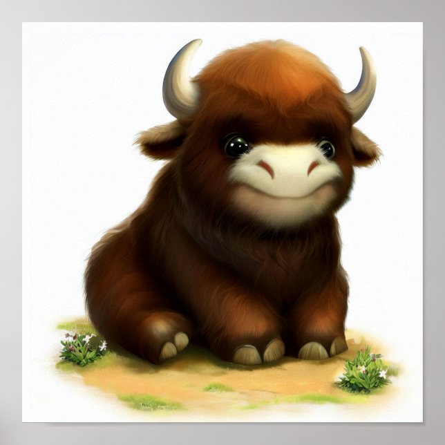 A Digital Painting of a Cute Musk Ox Poster (Front)