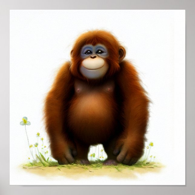 A Digital Painting of a Cute Orangutan Poster (Front)